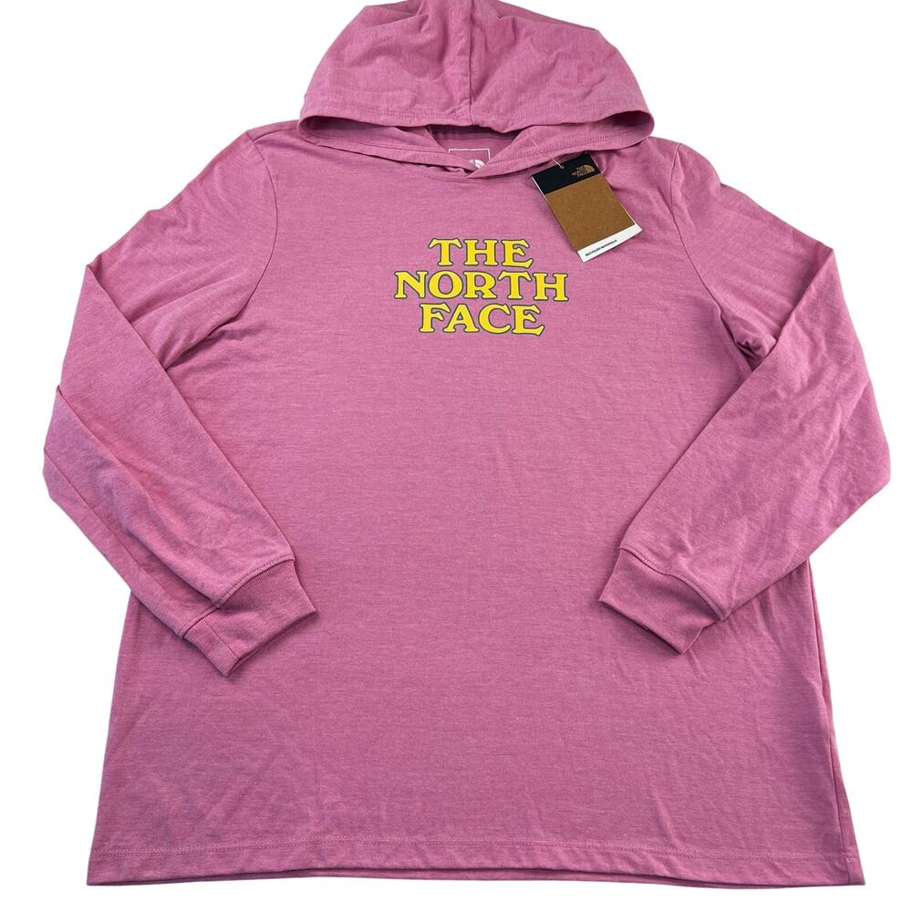 The North Face Pink Long Sleeve Logo Hooded shirt women’s size Large